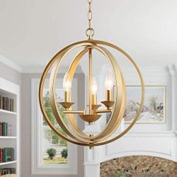 GEPOW Modern Orb Chandeliers, Gold Globe Hanging Light Fixture for Dining Room, Living Room, Bedroom, Kitchen Island and Foyer