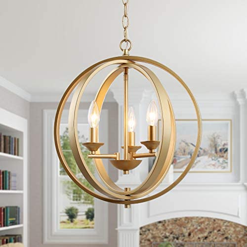 GEPOW Modern Orb Chandeliers, Gold Globe Hanging Light Fixture for Dining Room, Living Room, Bedroom, Kitchen Island and Foyer