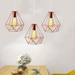 Fengqing-Chandeliers Cage Pendant Light Dining Table Lamp 3-Lights Pendant Lamp Modern Rose Gold Metal Diamond Lampshade Design Hanging Lamp Decoration Lamp for Bedroom Kitchen Restaurant Living Room