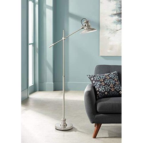 Admiral Modern Pharmacy Floor Lamp Satin Nickel Adjustable Boom Arm Step Switch for Living Room Reading Bedroom Office - 360 Lighting