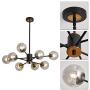 8 Light Chandelier Pendant Lighting Black with Glass Globes Classic Vintage Ceiling Light Fixture for Living Room Dining Room Bedroom