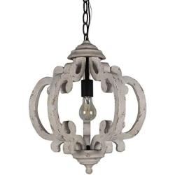 DOCHEER Vintage Distressed White Metal Wood Chandelier 1-Light Wooden Pendant Chandeliers Light Fixtures for Dining Room, Living Room, Bedroom, Kitchen Island, Foyer, Entryway, Hallway