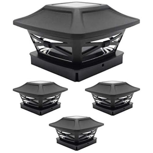 Davinci Renaissance Solar Post Cap Lights - Outdoor Lighting for 4x4 Wooden and Vinyl Posts - Bright Warm White LEDs - Slate Black (4 Pack)