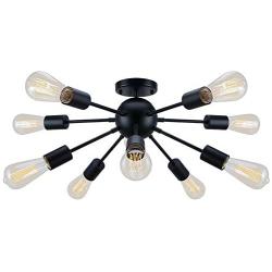 ArcoMead Vintage Semi Flush Mount Ceiling Light with 10 UL Sockets, E26 Base Black Sputnik Industrial Ceiling Lamp Fixture for Kitchen Dining Room Bedroom Study Living Room (10 Sockets)