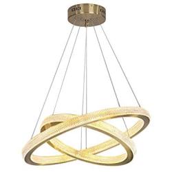 NOXARTE Modern Circular Chandelier Gold 2 Rings LED Pendant Light Acrylic Light Fixture for Dining Room Living Room Bedroom