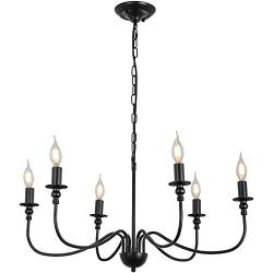 6-Light Farmhouse Chandelier Black Dining Room Lighting Fixtures Hanging, Iron Rustic Industrial Candle Ceiling Pendant Light for Foyer Living Room Kitchen Island Bedroom