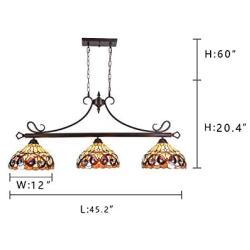 Capulina Tiffany Pool Table Lights 3-Light 12'' Lampshade Dining Room Light Stained Glass Chandelier Hanging Light Victorian Dining Table Lights Vintage Style Chandelier