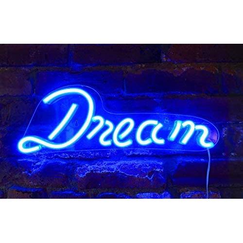 Isaac Jacobs 17'' by 6'' inch LED Neon Blue “Dream” Wall Sign for Cool Light, Wall Art, Bedroom Decorations, Home Accessories, Party, and Holiday Decor: Powered by USB Wire (Dream)