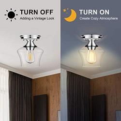 Semi Flush Mount Ceiling Light, Modern Light Fixture Industrial Flush Mount Ceiling Light with Clear Glass for Bedroom Hallway Dining Room Bathroom Passway (Chrome)
