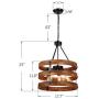 3 Light x 17.7'' Wide Metal Round Wood Shade Geometric Chandelier Industrial Farmhouse Lantern Hanging Foyer Pendant Lamp Retro Edison Bulb Open Frame Drum Shade Lantern Lamp