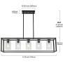 VINLUZ Farmhouse Chandeliers Rectangle Black 5 Light Dining Room Lighting Fixtures Hanging, Kitchen Island Cage Pendant Lights Contemporary Modern Ceiling Light with Glass Shade Adjustable Rods