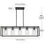 VINLUZ Farmhouse Chandeliers Rectangle Black 5 Light Dining Room Lighting Fixtures Hanging, Kitchen Island Cage Pendant Lights Contemporary Modern Ceiling Light with Glass Shade Adjustable Rods