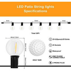 Outdoor String Lights Commercial, 50ft 1W G40 LED Weatherproof Patio Lights with 54 Edison Bulbs, Waterproof Shatterproof Dimmer, Connectable Hanging Sockets for Party Backyard Porch Balcony Décor