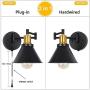 HAITRAL Swing Arm Wall Lamps Set of 2- Plug-in Wall Sconces with Adjustable Arms & Brass Finish, Plug-in & Hardwired Metal Wall Mounted Lighting Lamps for Bedroom, Farmhouse, Kitchen -Black