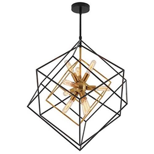 Artika CHMP-RN Imperium Mid Century Fixture 9-Light Chandelier 25W, Aged Brass Finish with Black Accents, Bronze