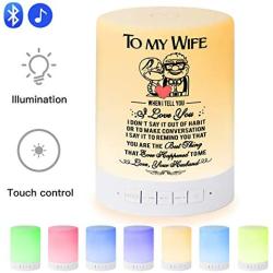 Personalized Night Light for Wife, Engraved Touch Table Lamp for Bedrooms Living Room with Bluetooth Speaker，Changing RGB Outdoor Table Lamp, Perfect Valentines Christmas Gifts from Husband