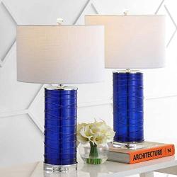 JONATHAN Y JYL4017D-SET2 Cole 27.5'' Modern Fused Glass Cylinder LED Lamp Transitional,Coastal,Glam for Bedroom, Living Room, Office, College Dorm, Coffee Table, Bookcase, Cobalt, 2 Piece