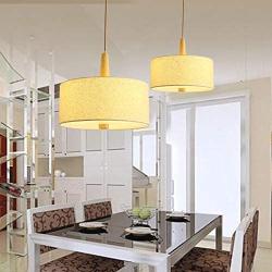 Nordic Log Chandelier E26 Adjustable Height Pendant Light Fixture Linen Lampshade Modern Ceiling Light Hanging Lamp for Kitchen Dining Room Hallway