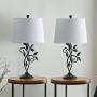 Maxax Traditional Table Lamp with White Fabric Shade Set of 2 for Living Room and Bedroom, Black