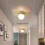 RUNNUP 10 Inch Frosted Glass Shade Spherical Flush Mount Lighting Minimalism Ceiling Mounted Fixture Gold Ceiling Light Fixture for Dining Room, Bedroom, Living Room