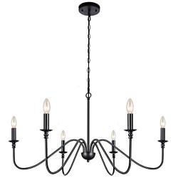 Lampundit 6-Light Iron Chandelier Black Farmhouse Chandelier Classic Candle Ceiling Pendant Light Fixture for Kitchen Island Dining Room Living Room Foyer Barn