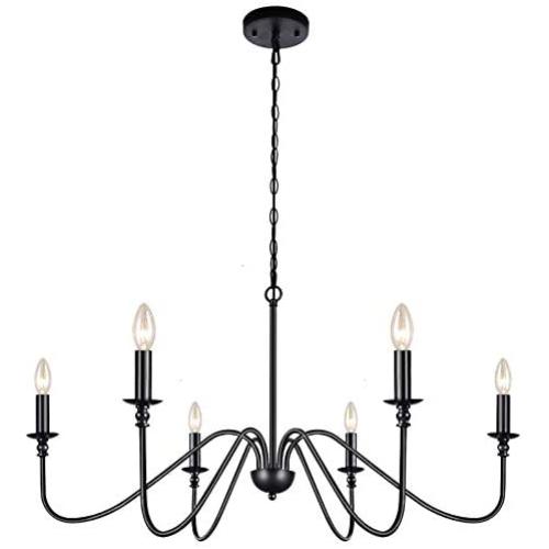 Lampundit 6-Light Iron Chandelier Black Farmhouse Chandelier Classic Candle Ceiling Pendant Light Fixture for Kitchen Island Dining Room Living Room Foyer Barn