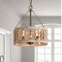 3-Light Distressed Wood Chandelier, Wooden Barrel Drum Design, Shabby Chic Hanging Pendant Ceiling Lighting