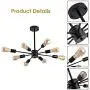 Modern 8-Light Sputnik Chandelier Vintage Semi Flush Ceiling Lights Mid Century Style Pendant Light Fixture for Dining Room Living Room Foyer Coffee Bar Bedroom Black
