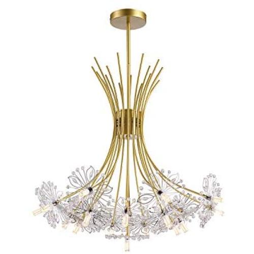 NOXARTE Modern Crystal Chandelier Dandelion Gold Firework Pendant Light for Dining Room Bedroom Hallway 19 Lights