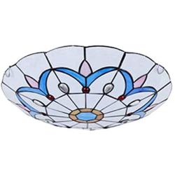 LITFAD Tiffany LED Flush Mount Ceiling Light Stained Glass 11.81'' Wide Ceiling Lamp Mission Inverted Ceiling Hanging Light in Mediterranean Style for Bedroom, Living Rooms, Restaurants, Corridor