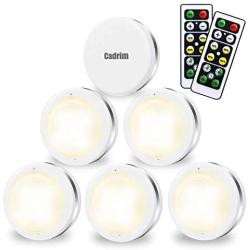 Cadrim Puck Lights, LED Stick on Lightings and Dimmable Under Cabinet Lights Battery Powered Under Counter Tap Lights with 2 Wireless Remote Controls (6 Pack) (White)