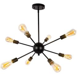 Temgin Sputnik Chandelier Modern 8 Lights Black Pendant Light Industrial Ceiling Light Fixture Vintage for Kitchen Dining Living Room Bedroom(Without Bulb)