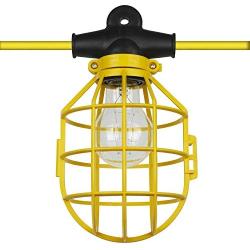 Sunlite EX100-14/2/SL Commercial-Grade Cage String, 100-Feet, 10 Medium Base Sockets (E26), Indoor, Outdoor, Construction Lighting, ETL Listed, 100 Foot, Yellow