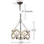 Farmhouse Wood Drum Chandelier with 3-Light, Geometric Hollow Design, Cottage Wooden Pendant Ceiling Lighting for Dining Room, Living Room, Foyer