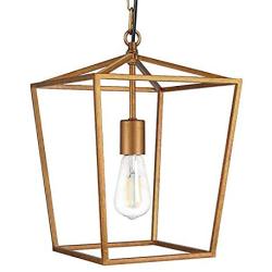 LITFAD Antique Brass Lantern Pendant Lighting Industrial 1 Light Metal Ceiling Lamp LED Barn Pendant Light Ceiling Hanging Light with Adjustable Hanging Chain for Dining Room Living Room Restaurant