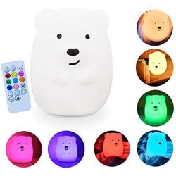 Silicone LED Night Lights for Bedrooms Cute Animal Night Light for Kids with Remote and Touch Sensor Portable Warm White Light & Color Changing RGB Lamps for Baby Girl Baby boy Gifts (Cute Bear)