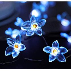 Joyathome Flower String Lights, 19 Ft 40 LED Weatherproof USB Operated Flower Cool White Fairy Lights with Upgraded Remote Timer for Holiday Weddings Bedrooms Party Decorations (Blue)