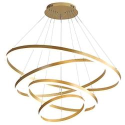 CCSUN Golden Round LED Chandelier,120w 9000-10800lm Acrylic Pendant Light 3 Rings Acrylic Chandelier Adjustable Height Circular Ceiling Light for Hallway Dining Room Bedroom Cold White 20+40+60+80cm