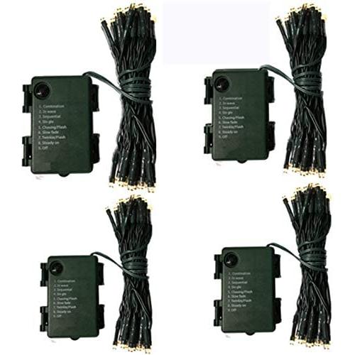 4 Pack -- Battery Operated Outdoor Christmas Tree String Lights with 50 Warm White LEDs on 16.5ft/5m of Dark Green Cable,Ambiance Lighting for Bedroom Patio Garden Gate Yard Parties Wedding Decoration