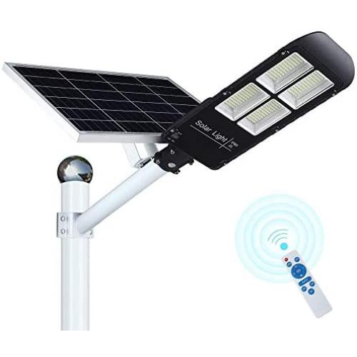 300W LED Solar Street Lights Outdoor, 484 LEDs Dusk to Dawn Security Flood Light with Remote Control & Pole, Wireless, Waterproof, Perfect for Yard, Parking lot, Street, Garden and Garage