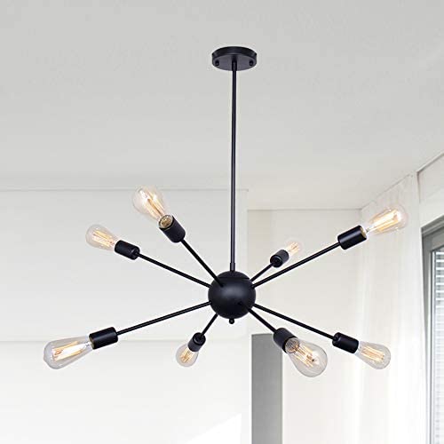 8 Lights Sputnik Chandelier Black Pendant Lighting Modern Vintage Ceiling Lamp Mid Century Hanging Lamps for Dining Room Kitchen Island Bedroom