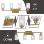 MELUCEE Brass Vanity Lights Wall Sconce 4-Light, Bathroom Light Fixtures with Clear Glass Shade Wall Lights Bedroom Porch Light Fixtures Wall Mount
