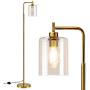 DLLT Modern Floor Lamp, Metal Pole Light with Hanging Glass Shade, Farmhouse Standing Industrial Floor Lamps, Brass Tall Lighting for Living Room, Bedroom, Office, Gold-E26