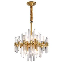 NOXARTE Gold Chandelier Modern Brass Pendant Light Contemporary Glass Ceiling Lighting Fixture for Dining Room Living Room