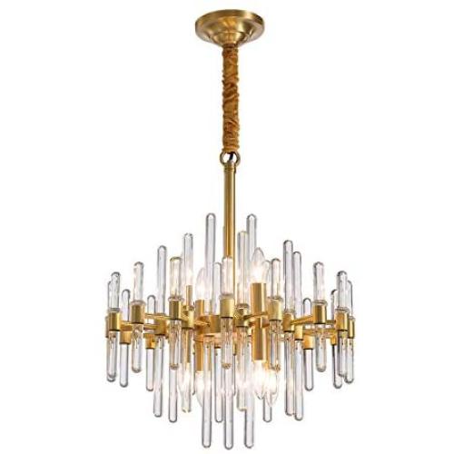 NOXARTE Gold Chandelier Modern Brass Pendant Light Contemporary Glass Ceiling Lighting Fixture for Dining Room Living Room