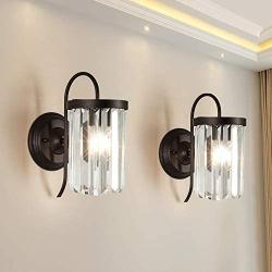 Modern Crystal Wall Lamp Set of 2 Wall Sconces with Clear Glass Prisms Brown Finish Wall Light for Dining Room, Bedroom Bedside, Living Room,Hallway