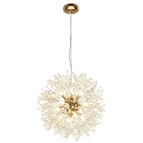 Chandelier Fireworks Pendant Lighting Modern LED Stainless Steel Crystal Ceiling Light Fixtures for Dining Room Bathroom Bedroom Livingroom, Dia 19.7 inch, 9-Light