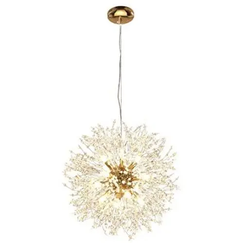 Chandelier Fireworks Pendant Lighting Modern LED Stainless Steel Crystal Ceiling Light Fixtures for Dining Room Bathroom Bedroom Livingroom, Dia 19.7 inch, 9-Light