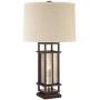 Matthew Modern Rustic Table Lamp with Nightlight LED Caged Brown Metal Oatmeal Fabric Drum Shade for Living Room Bedroom Bedside Nightstand Office Family - Franklin Iron Works