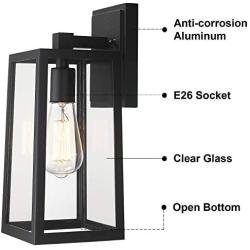 Emliviar Outdoor Wall Lantern, 13.8 Inch 1-Light Exterior Porch Light in Black Finish with Clear Glass, WE212B BK